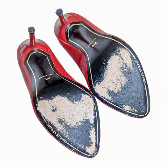 CHARLES JOURDAN PARIS Red Fairy Pointy Toe Leather Stiletto Pumps Size 8 - Picture 9 of 14